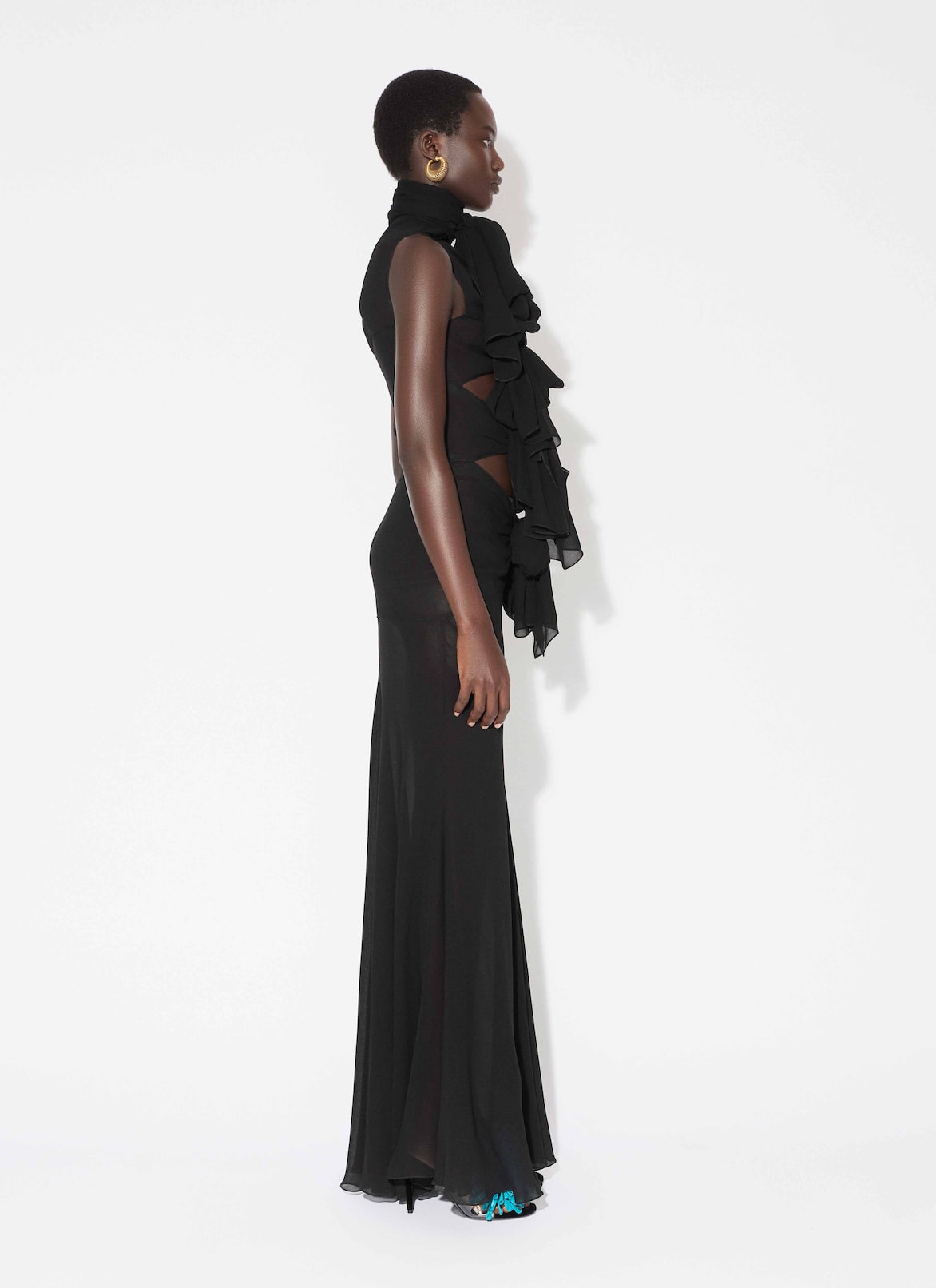 LIGHT GEORGETTE BOW DRESS ALAÏA BLACK LIGHT GEORGETTE BOW DRESS